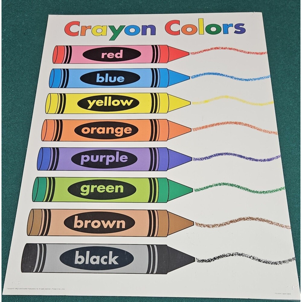 Vintage 1992 Crayon  Colors School Poster Laminated FRANK SCHAFFER Publications